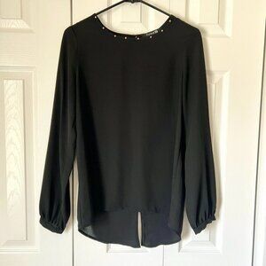 Black Blouse with Slight Bell Sleeves and Copper Details